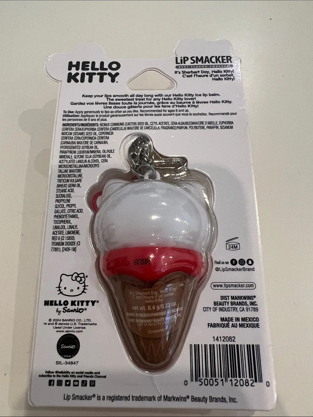 Hello Kitty Lip Balm Keychain - White & Red